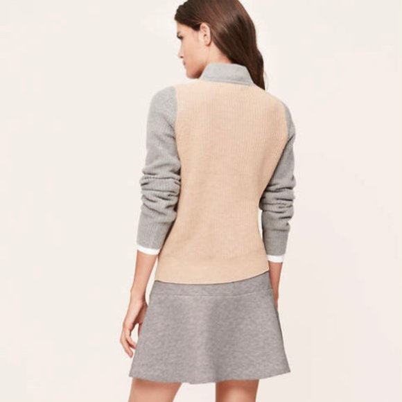 Loft M Women's Gray Quilted Textured Knit Flippy Swing Skirt Elastic Waist - Picture 2 of 7